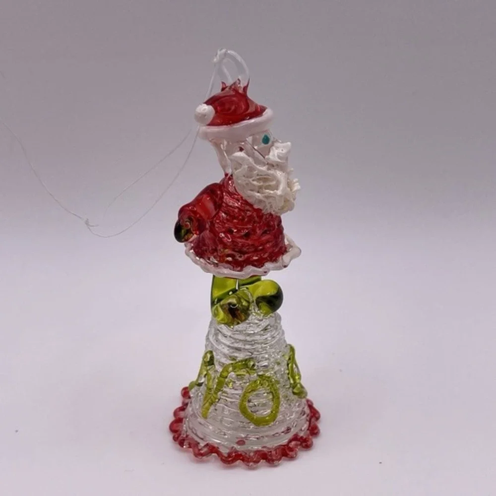 Vintage Hand Blown Spun Art Glass Santa Bell Noel‎ Christmas Ornament